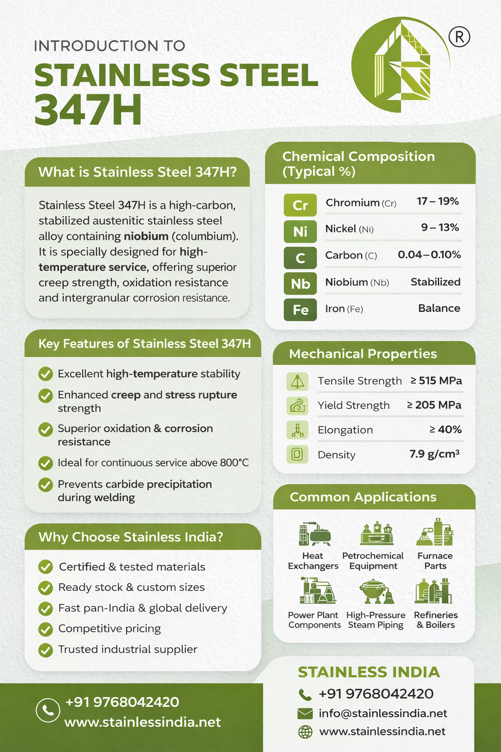 SS 347H 180° SR Elbow