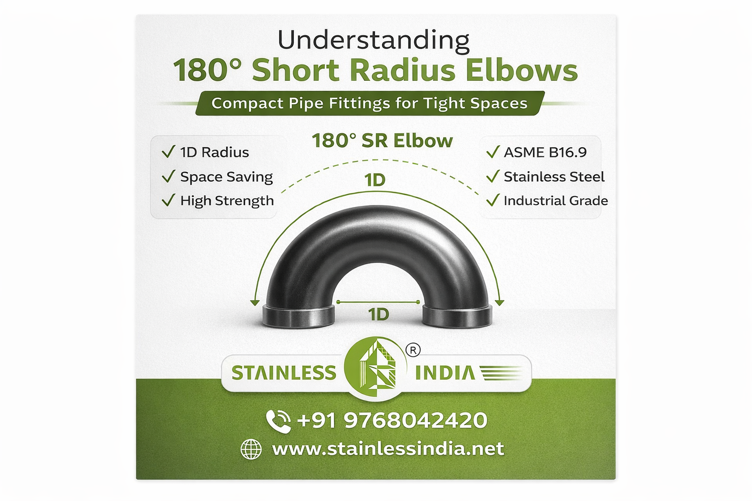 SS 347H 180° SR Elbow