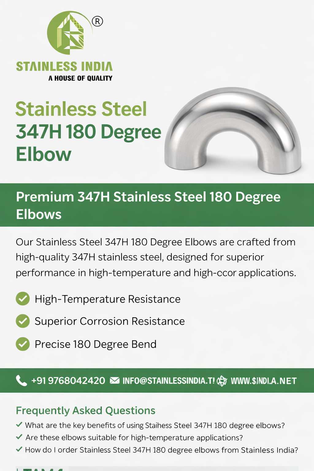 SS 347H 180° SR Elbow