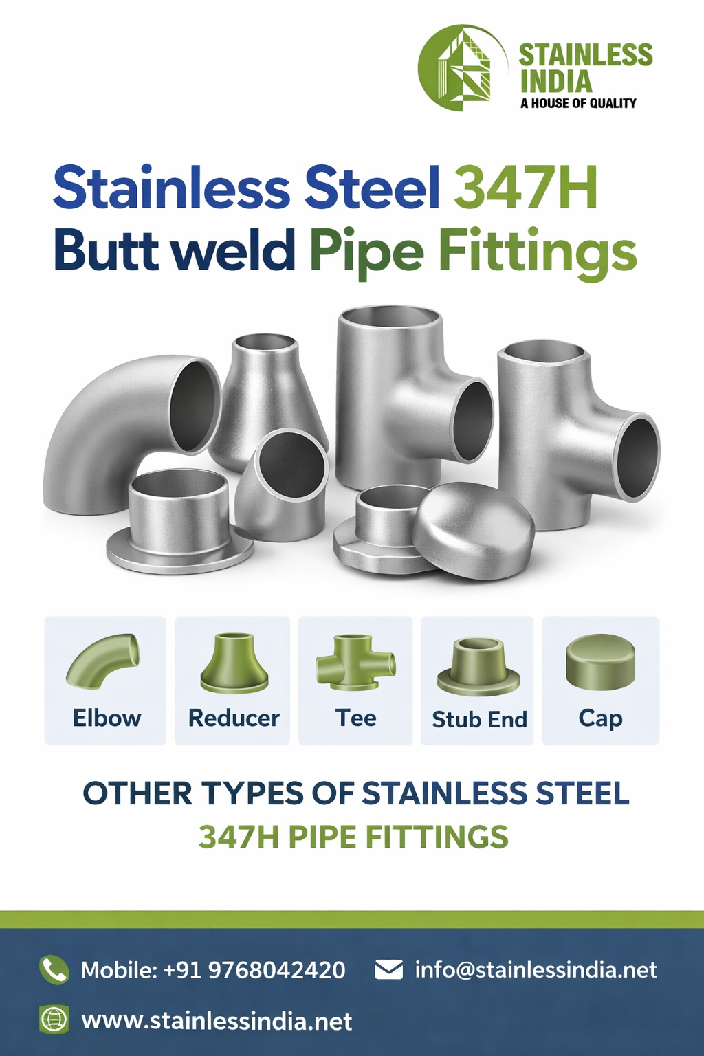 SS 347H 180° SR Elbow