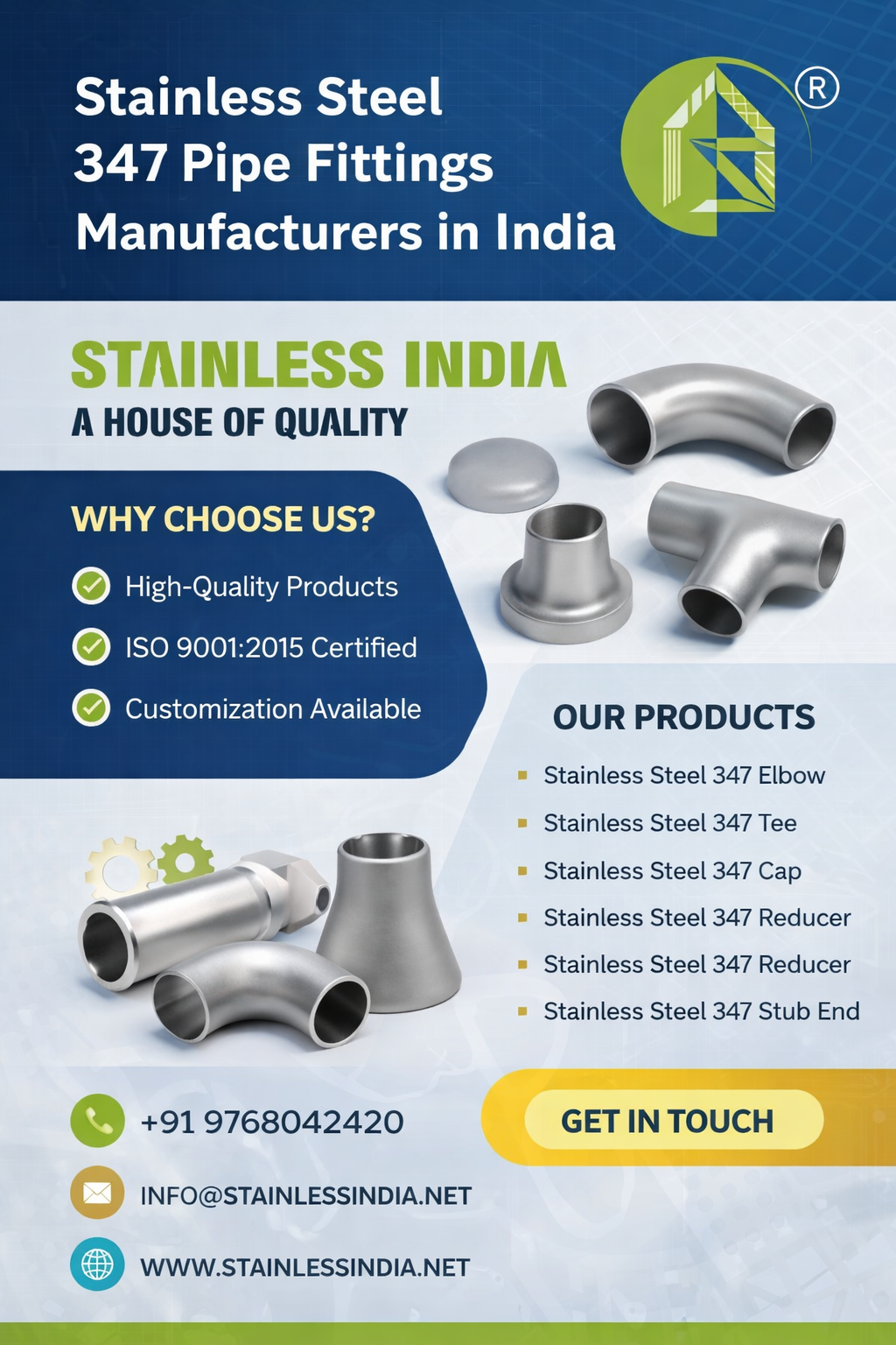 SS 347H 180° SR Elbow