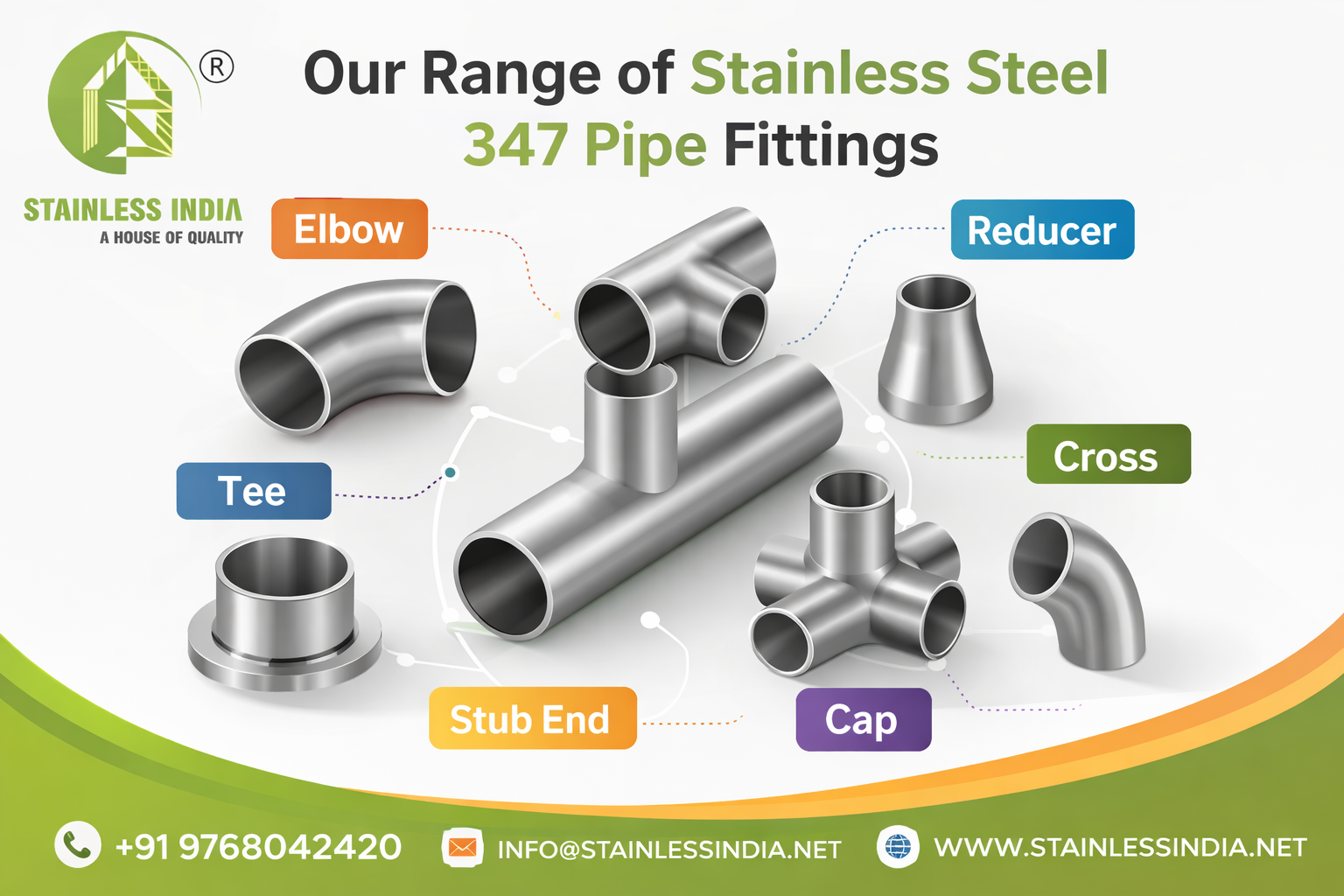 SS 347H 180° SR Elbow