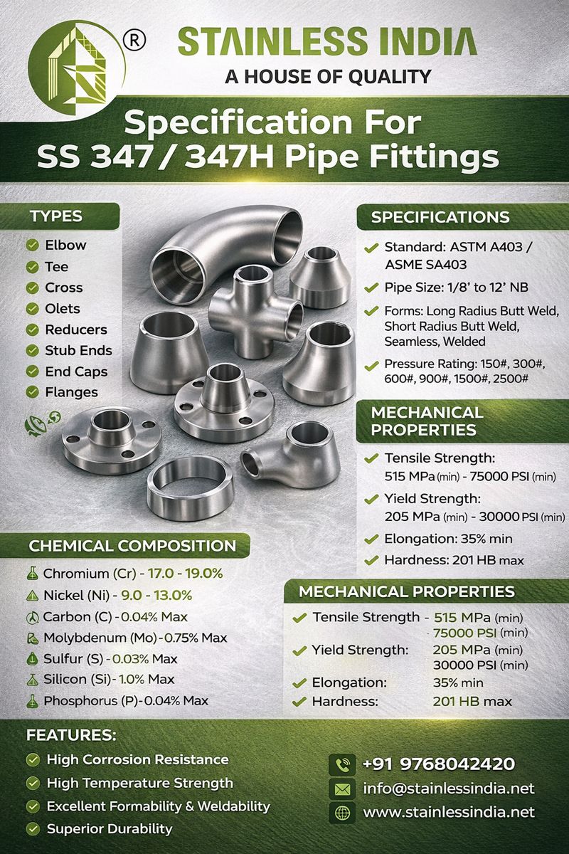 SS 347H 180° SR Elbow