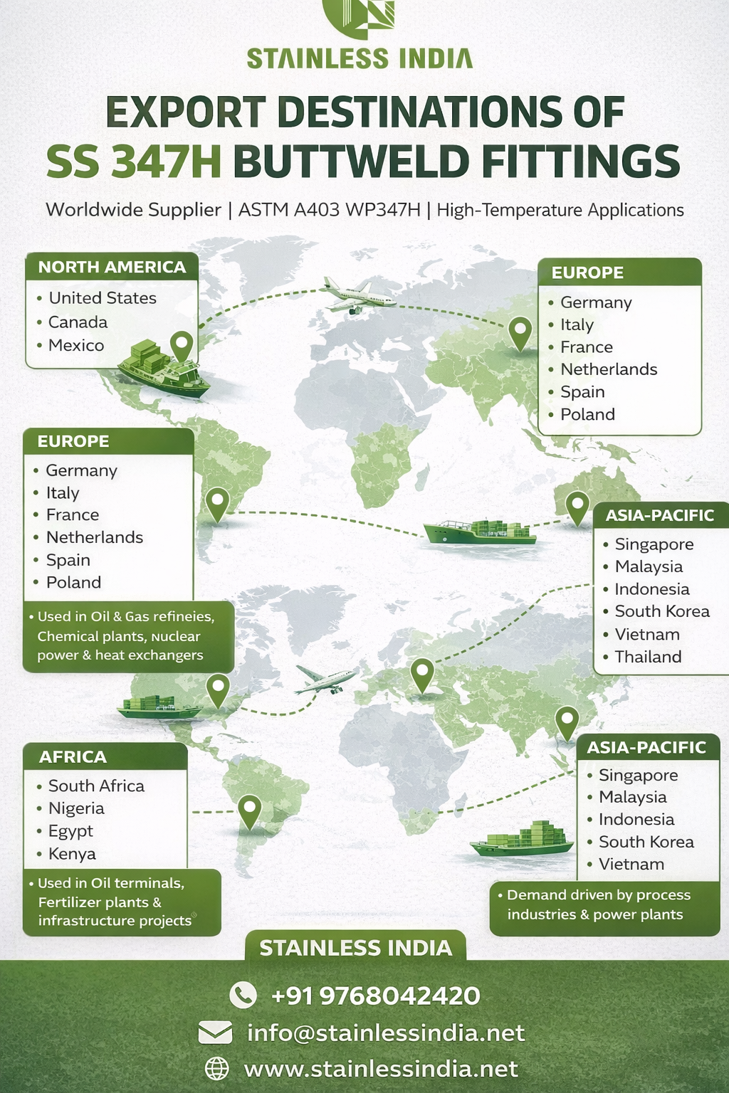 SS 347H 180° SR Elbow