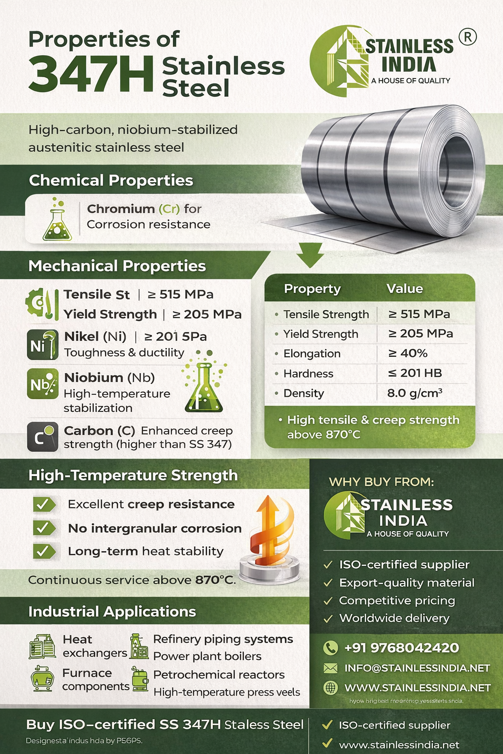 SS 347H 180° SR Elbow