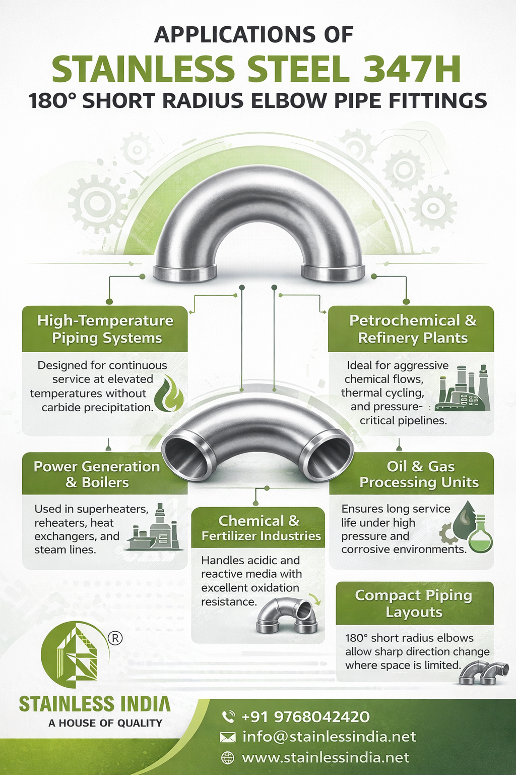 SS 347H 180° SR Elbow