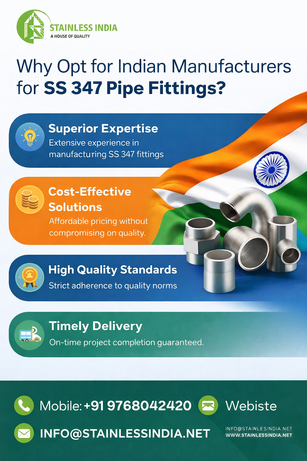 SS 347H 180° SR Elbow