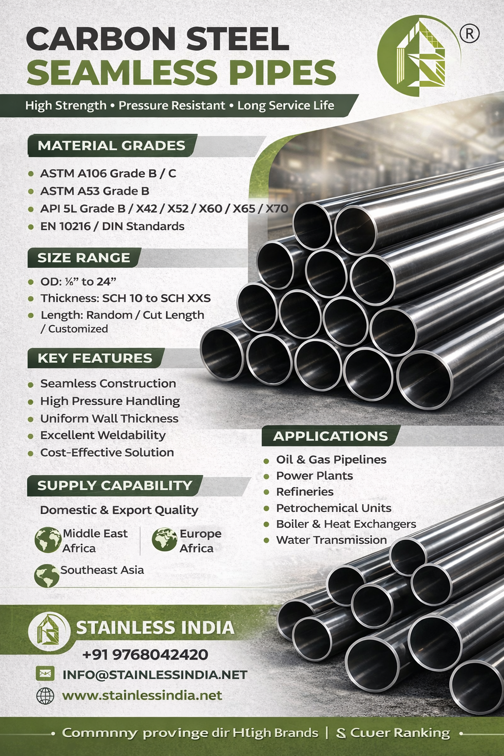 SS 347H 180° SR Elbow