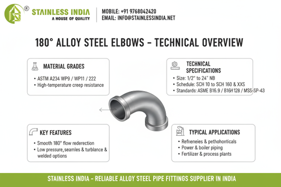 SS 347H 180° SR Elbow