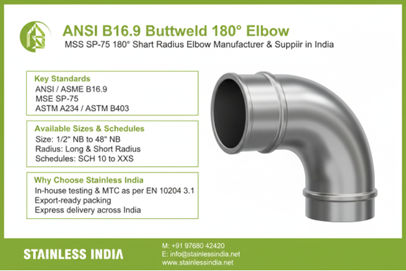 SS 347H 180° SR Elbow