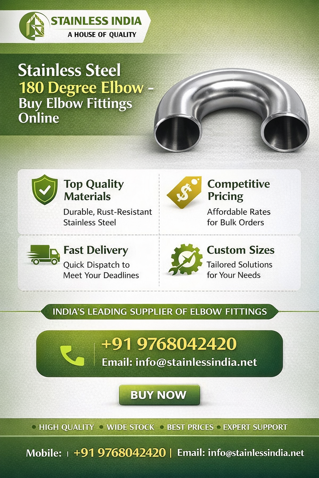 SS 347H 180° SR Elbow