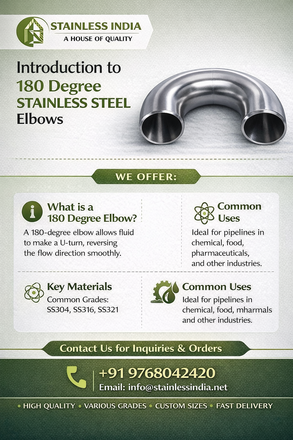 SS 347H 180° SR Elbow