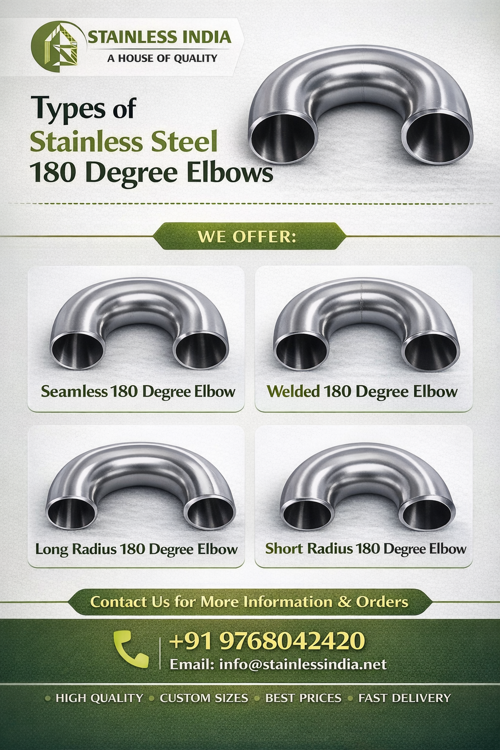 SS 347H 180° SR Elbow