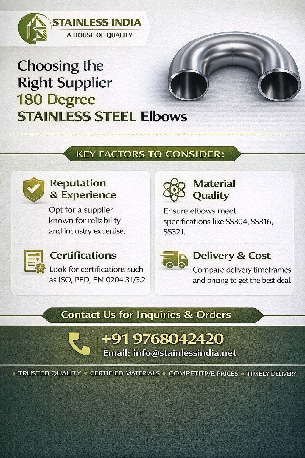 SS 347H 180° SR Elbow