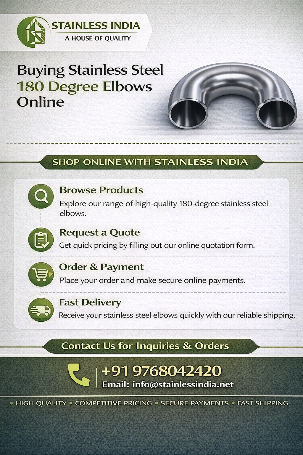 SS 347H 180° SR Elbow