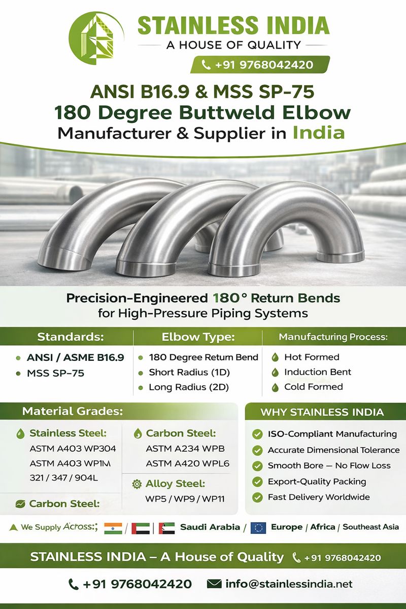 SS 347H 180° SR Elbow