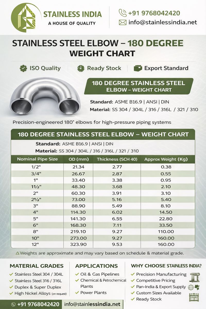SS 347H 180° SR Elbow