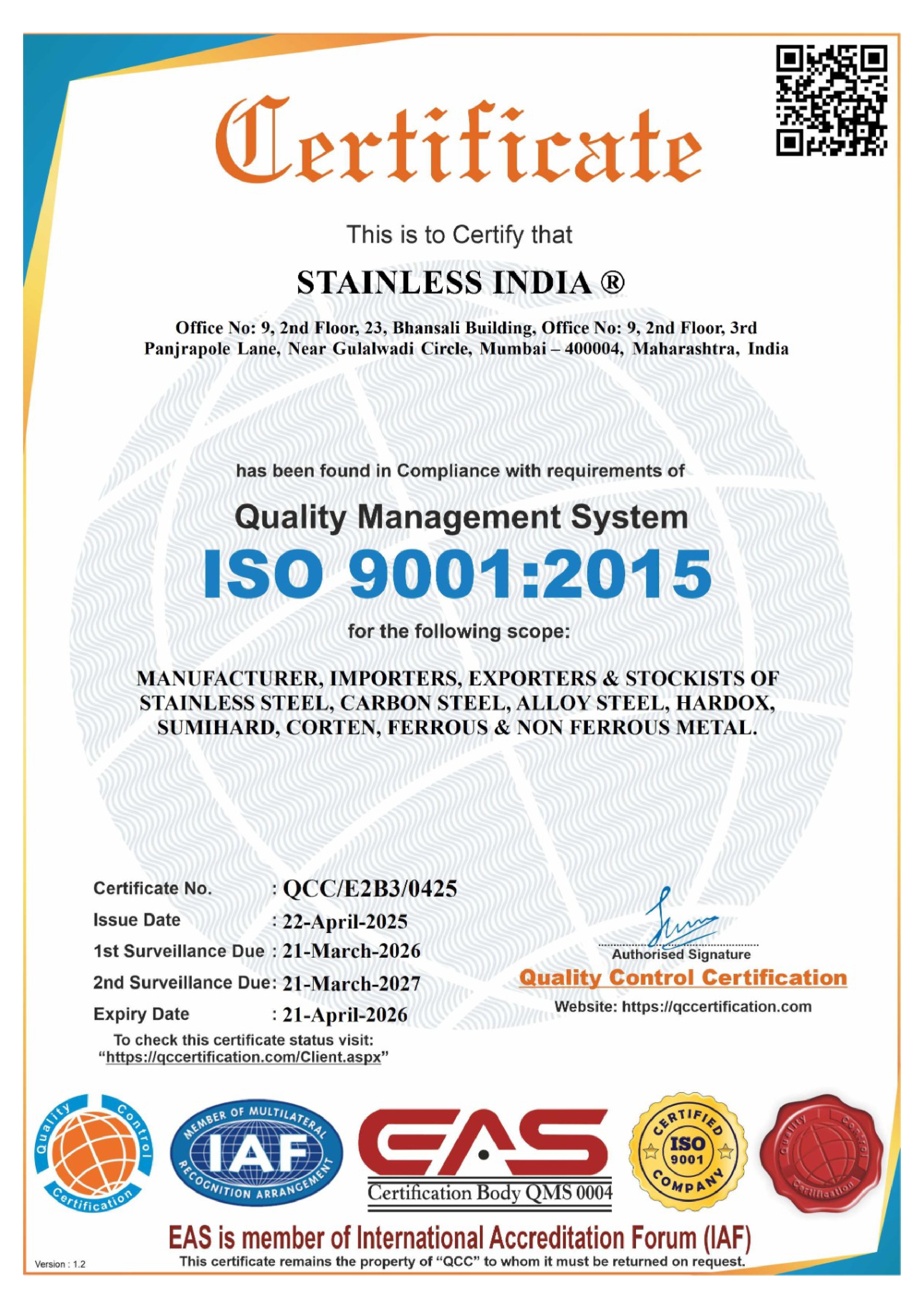 ISO 9001 Certificate